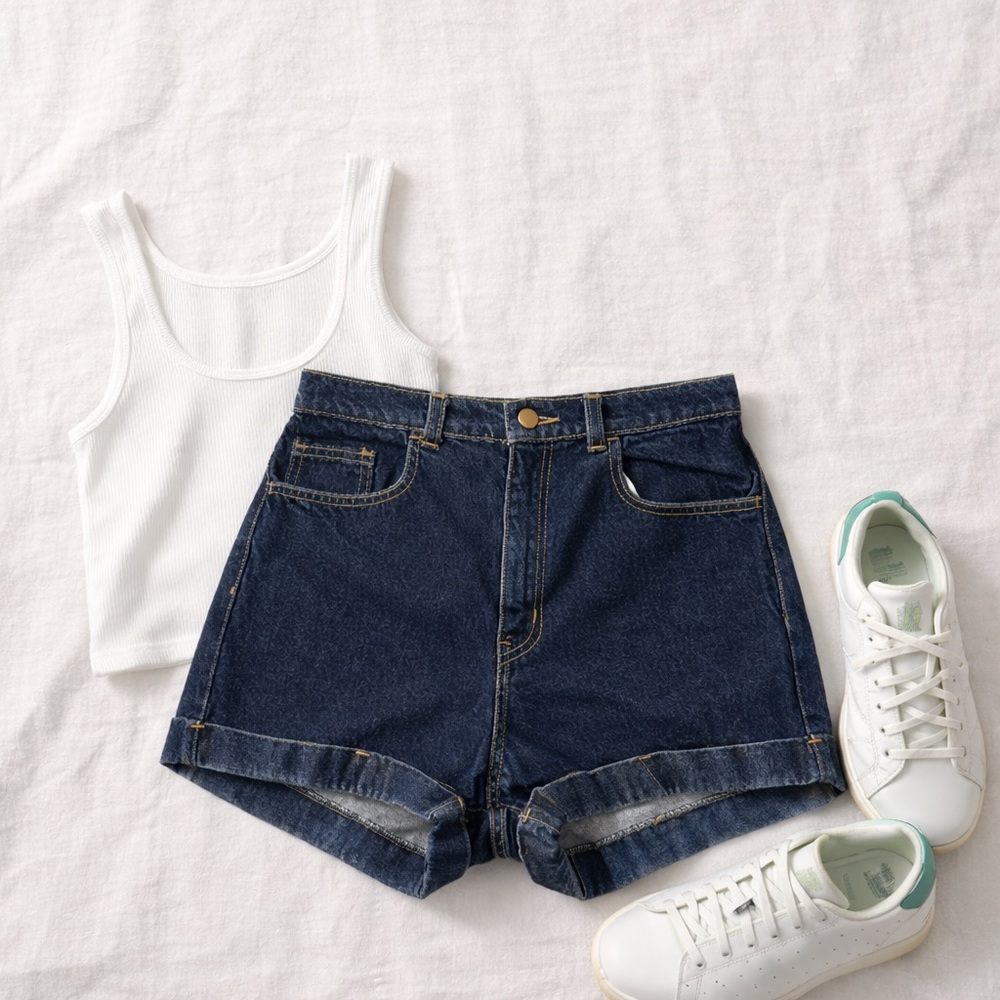 American Apparel Dark Wash High-Waisted Denim Shorts Size 30 Rigid Cotton